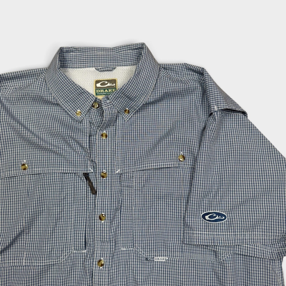 Drake Waterfowl Systems Mens Blue Micro Check Short Sleeve Fishing Shirt 2XL